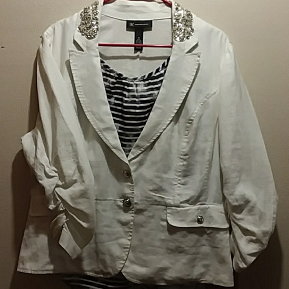 Embellished white linen jacket